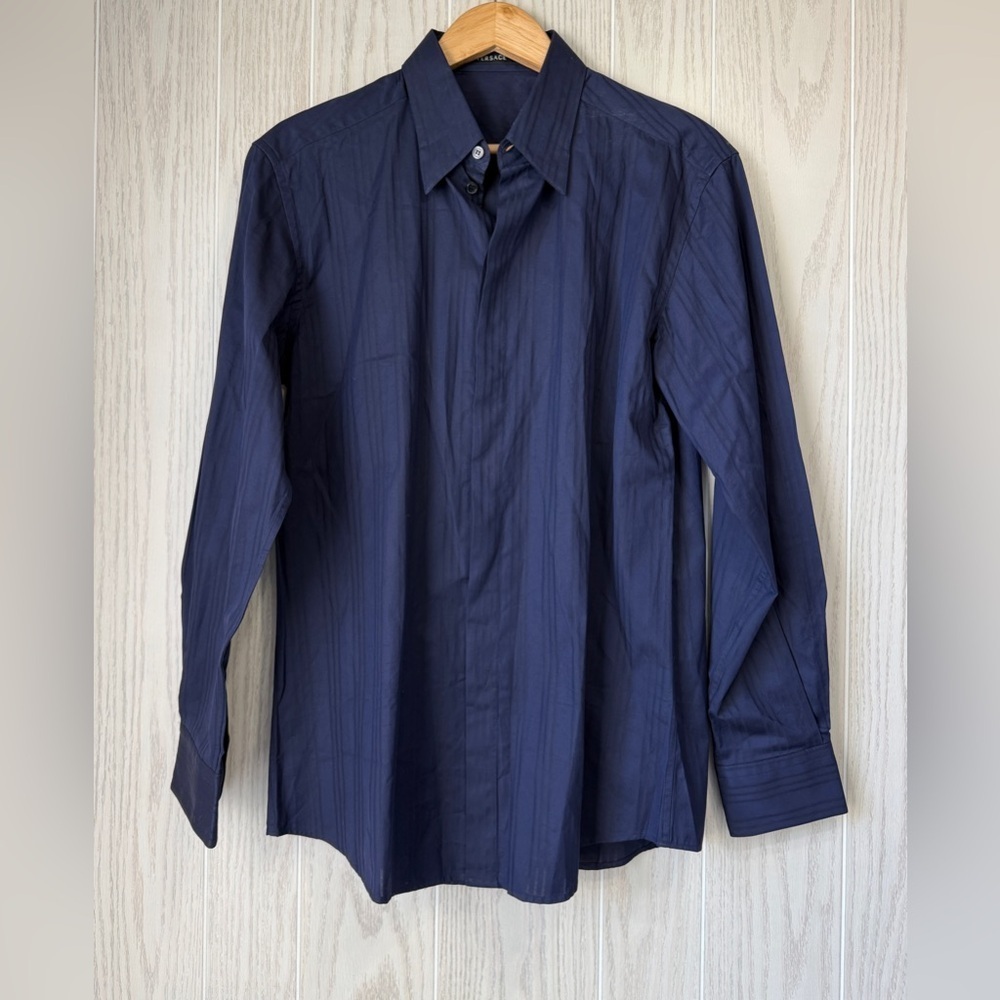 Gianni Versace Men’s Dress Shirt Navy Made in Italy Size 50/L